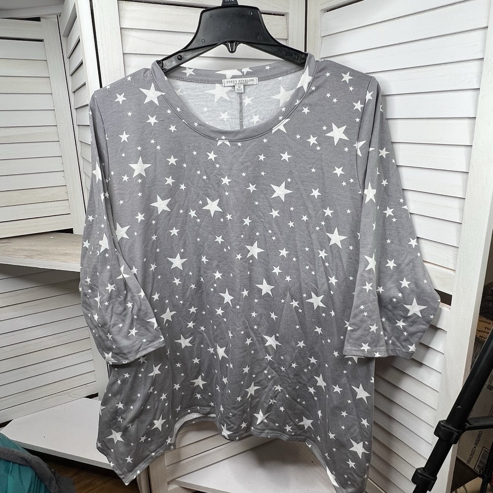 Green Envelope Gray Star Print Tunic Top Women's 3X Plus Size Made in‎ Mexico